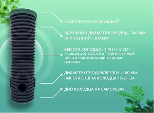 Дренажный колодец d340 h4000 с зеленой крышкой (отводы 160 мм) 2