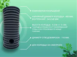 Дренажный колодец d400 h 500 с черной крышкой (отводы 110 мм) 2