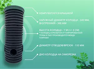 Дренажный колодец d340 h1000 с зеленой крышкой (отводы 110 мм) 2