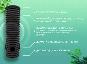 Дренажный колодец d315 h3000 с черной крышкой (отводы 110 мм) 2