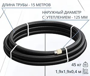 Труба ТВЭЛ-ЭКОПЭКС-4, PE-RT II, 8 бар 2х32х4,4+2х25х3,5/125 мм (бухта 15 м) 2
