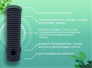 Дренажный колодец d340 h2000 с зеленой крышкой (отводы 160 мм) 2