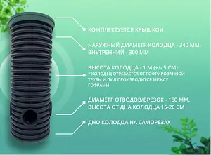 Дренажный колодец d340 h1000 с зеленой крышкой (отводы 160 мм) 2