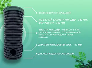 Дренажный колодец d340 h 500 с зеленой крышкой (отводы 110 мм) 2
