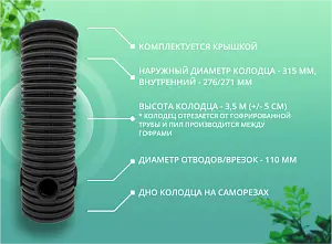 Дренажный колодец d315 h3500 с черной крышкой (отводы 110 мм) 2