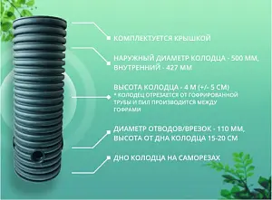 Дренажный колодец d500 h4000 с черной крышкой (отводы 110 мм) 2