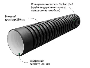 Труба ПЭ sn6  230/200 6м с раструбом 1