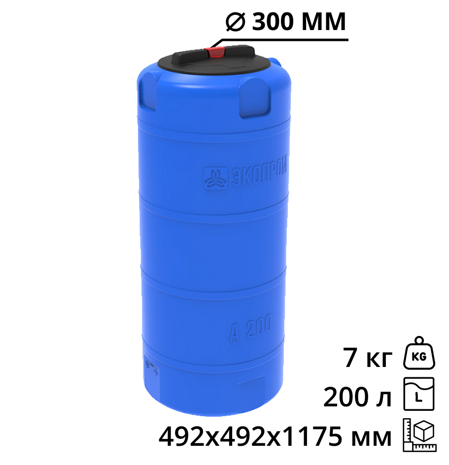 Пластиковая емкость ЭкоПром А 200л (Синий) 3